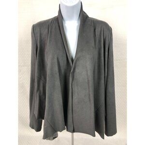Ann Taylor Factory Cardigan Women Size S Gray Open Front Faux Suede Long Sleeves